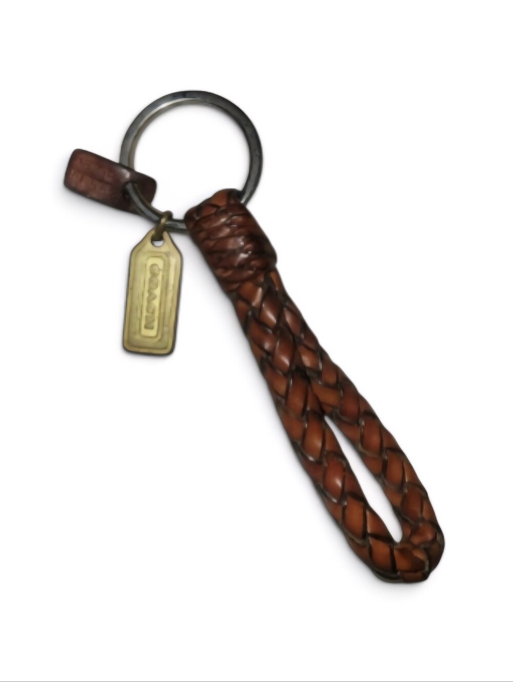 Vintage Coach Braided Leather Loop Keychain Brown with Gold Tag